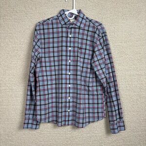 Johnnie O Shirt Men M Blue Plaid Hanging Out Long Sleeve Casual Button Down Logo